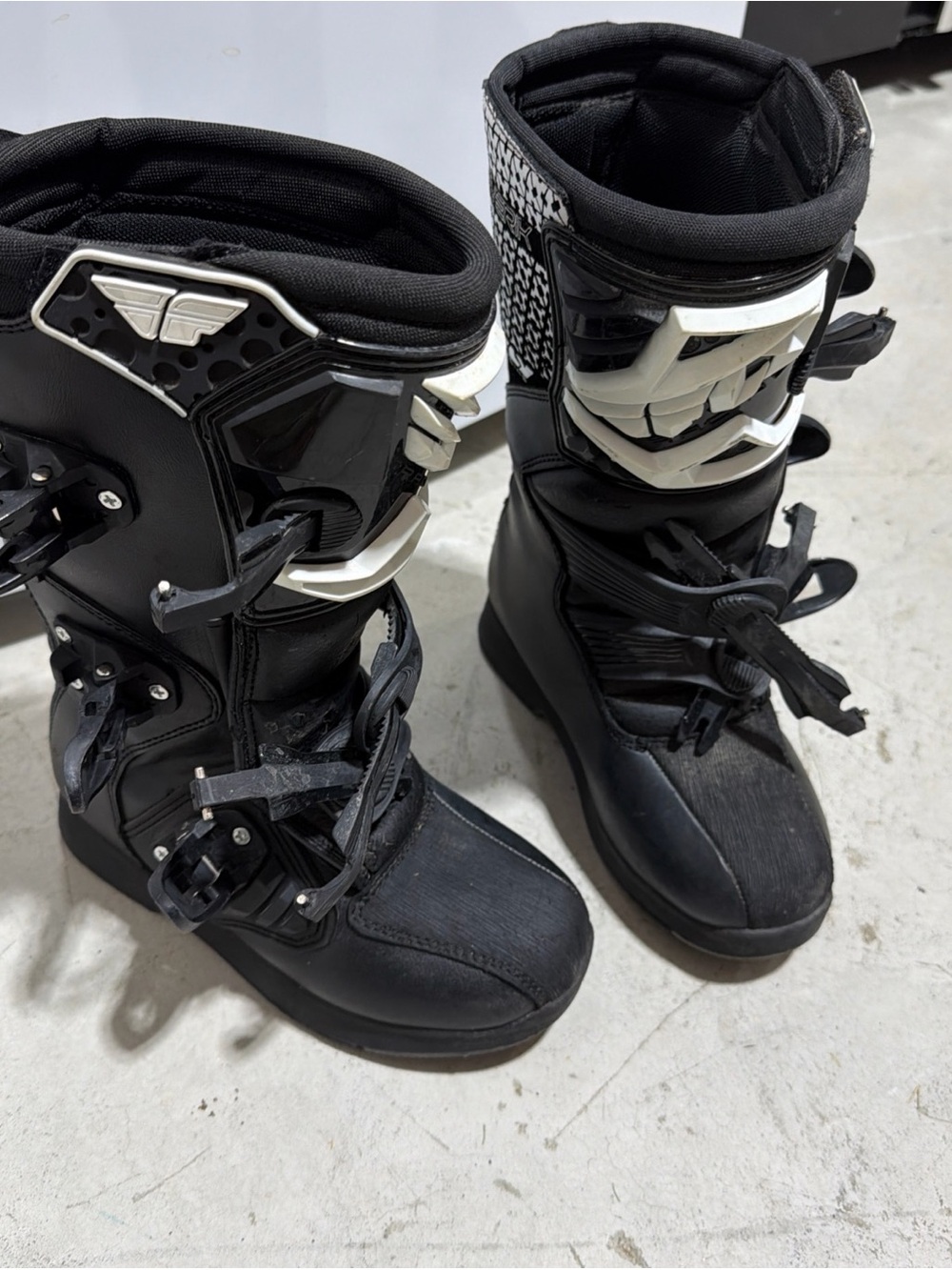 Black Motocross Boots with White Accents kids size 3